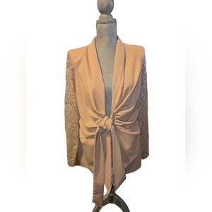 ASOS DESIGN Jersey Tie Front Suit Jacket in Pale Pink US Womens Size 14 w Lace